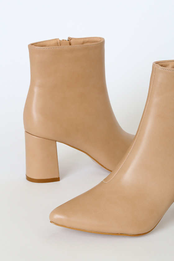 Chic Nude Boots - Pointed-Toe Boots - Vegan Leather Ankle Boots - Image 3