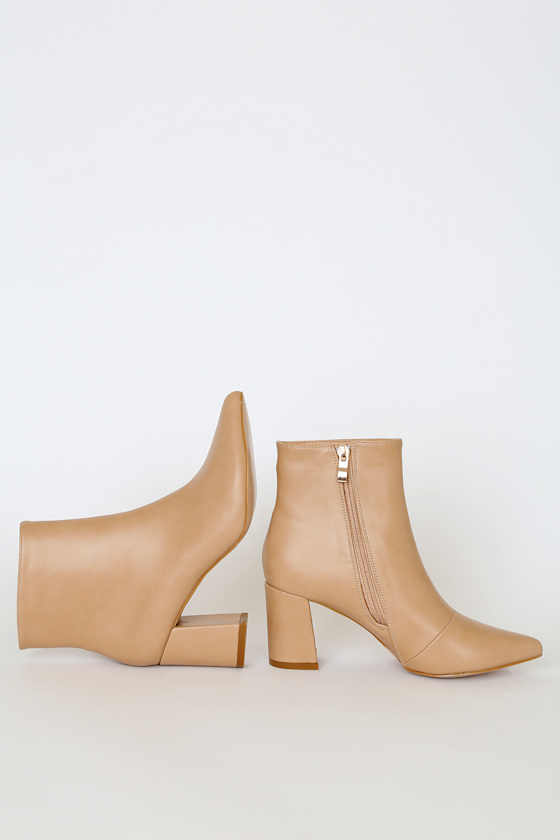 Chic Nude Boots - Pointed-Toe Boots - Vegan Leather Ankle Boots - Image 5