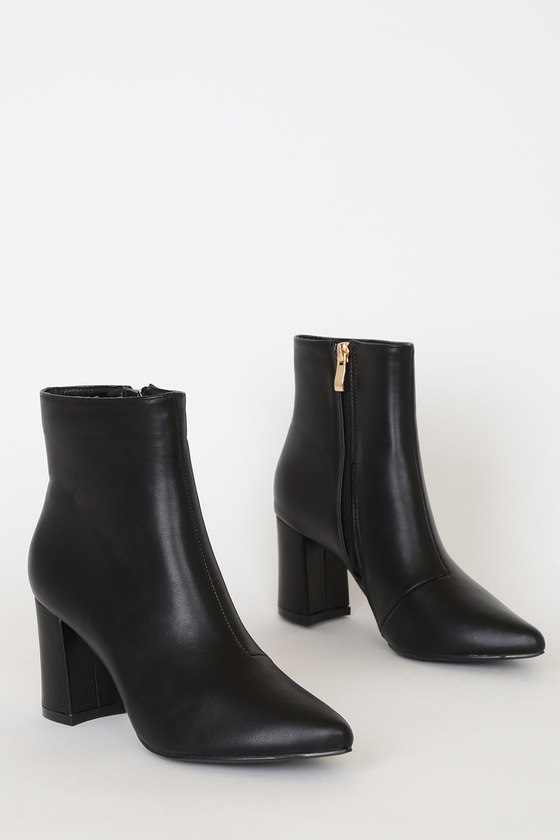 Chic Black Boots - Pointed-Toe Boots - Vegan Leather Ankle Boots
