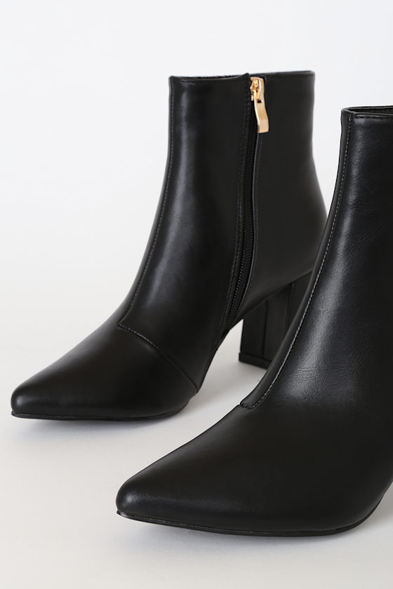 Chic Black Boots - Pointed-Toe Boots - Vegan Leather Ankle Boots
