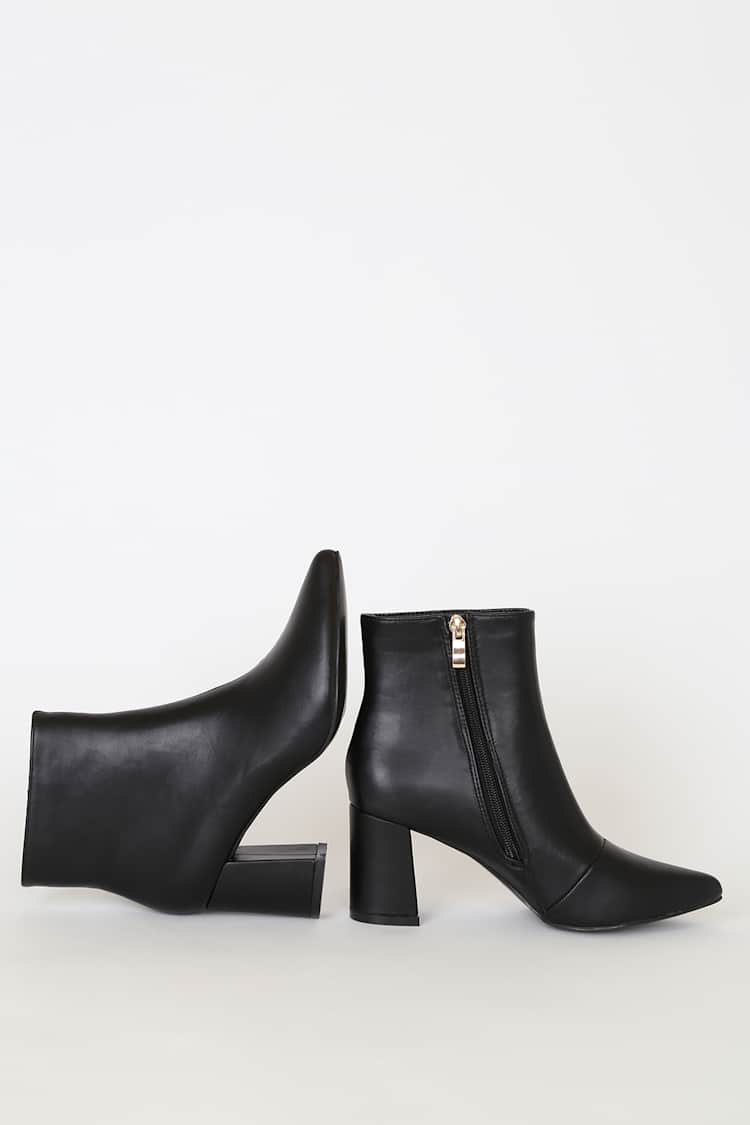 Sarai Black Pointed-Toe Ankle Booties