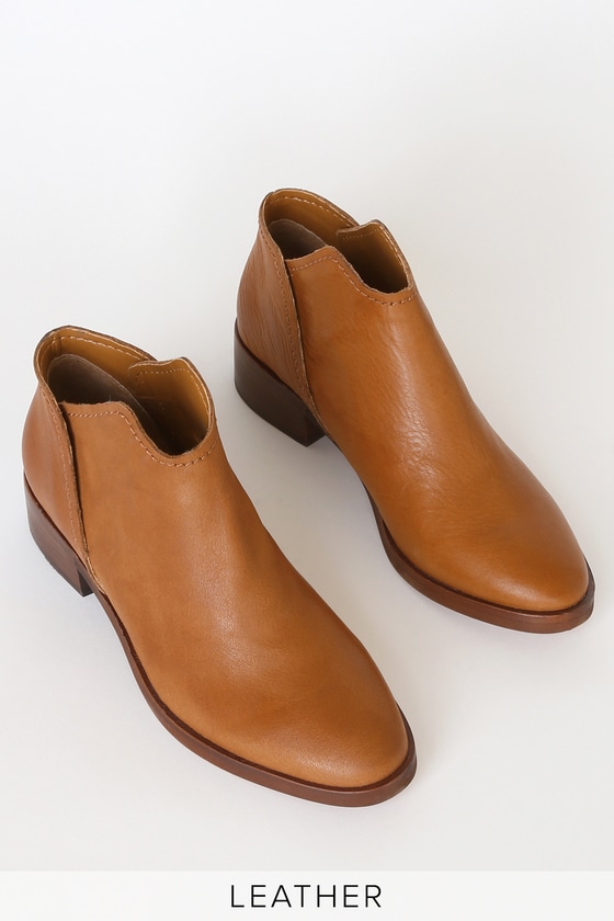 cognac leather ankle booties