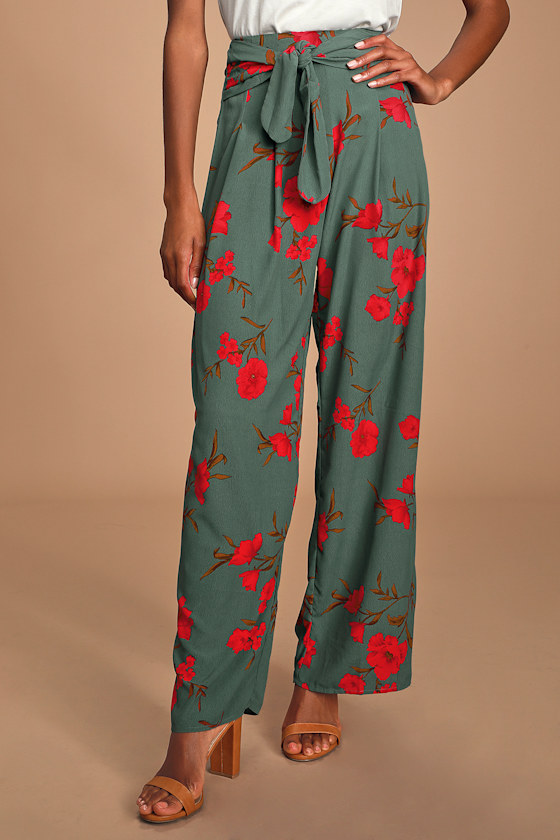 Breonna Teal Floral Print Wide-Leg Pants 5