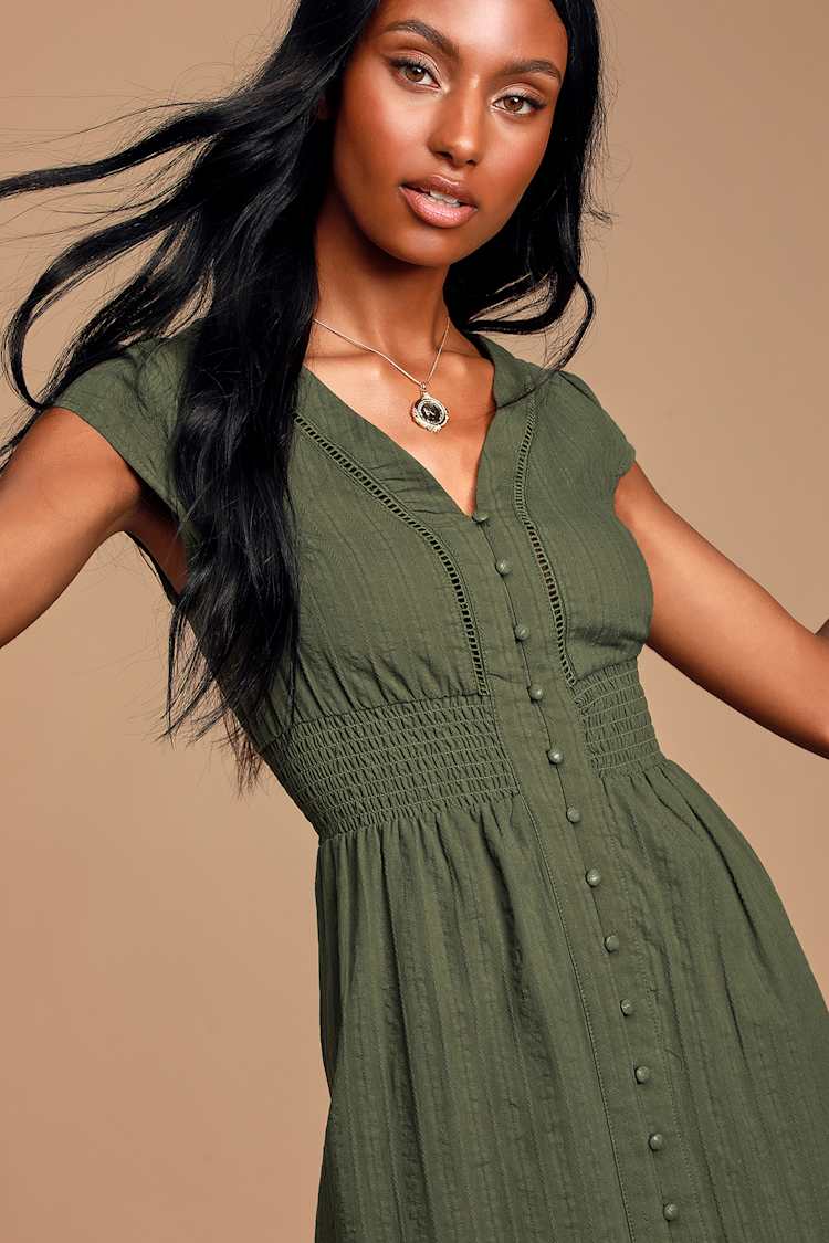Cute Olive Dress - Olive Green Midi Dress - Crochet Lace Dress - Lulus