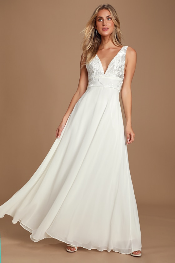 Carolyne White Embroidered Chiffon Maxi Dress 1