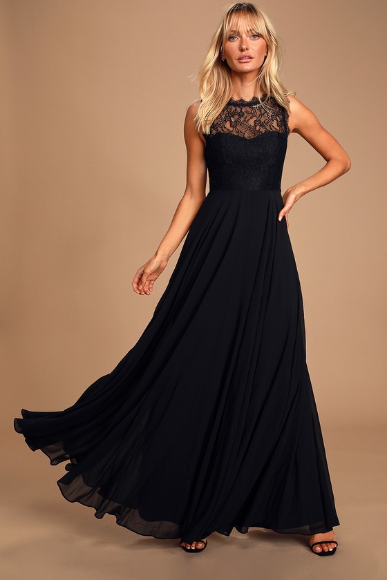 black chiffon gown long