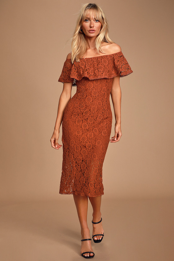 rust lace dress