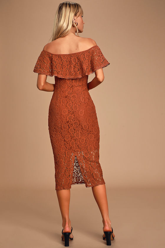 Orange Lace Midi Dress OffTheShoulder Dress Bodycon Dress Lulus