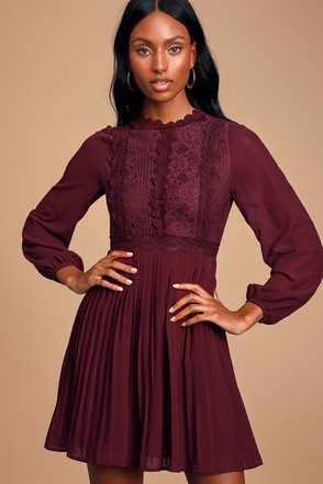 burgundy lace skater dress
