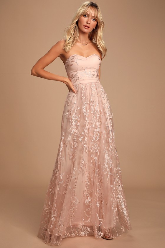 Chic Blush Maxi Dress - Strapless 