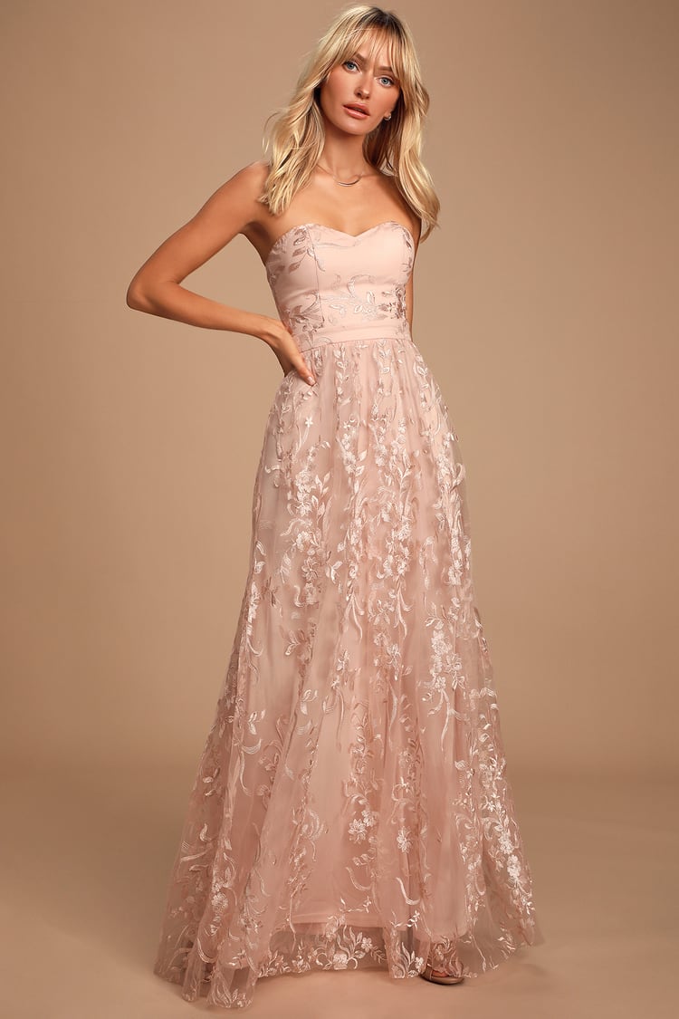 Chic Blush Maxi Dress - Strapless Bridal Dress - Maxi Dress - Lulus