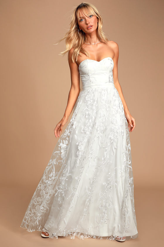 Andria White Embroidered Strapless Maxi Dress 1
