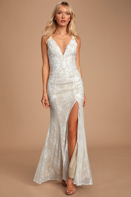 Cinderella Ivory Lace V-neck Maxi Dress 1