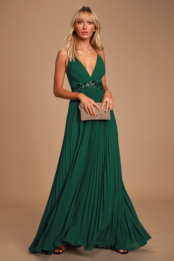 green embellished maxi dress