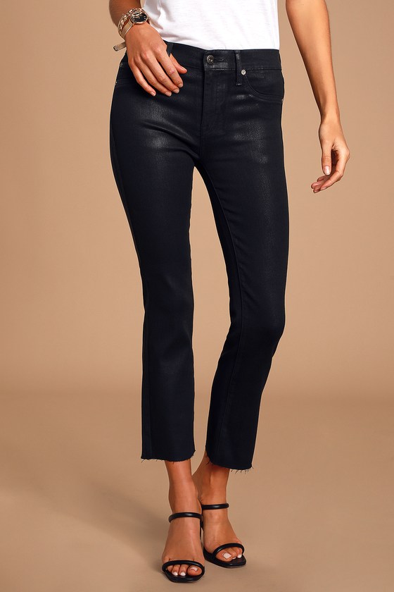 high rise coated jeans