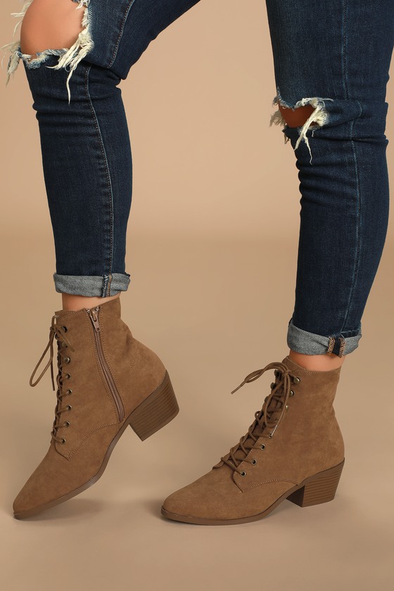 Lace-up Booties grey brown simple style Shoes Booties Lace-up Booties 