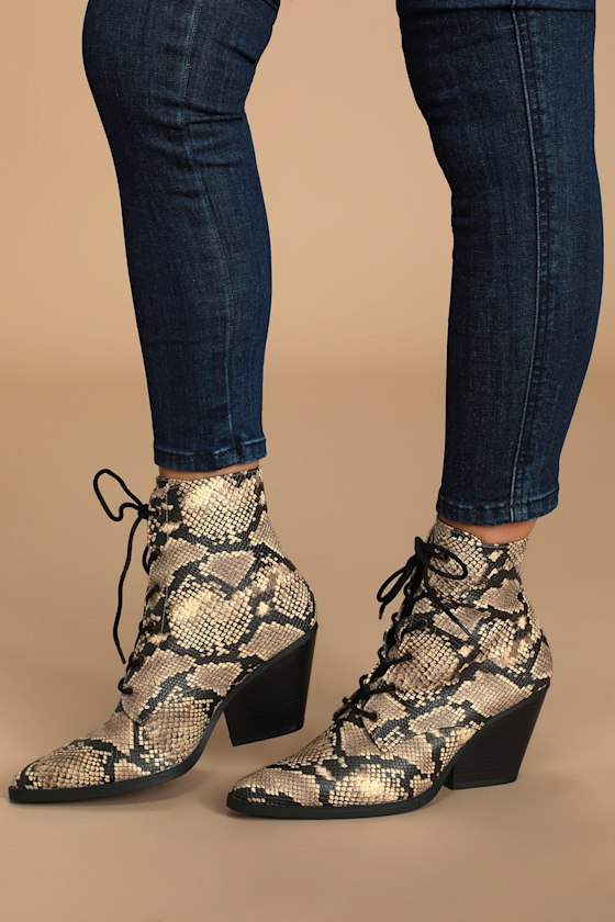 Chic Snake Print Boots Vegan Leather Boots LaceUp Boots Lulus