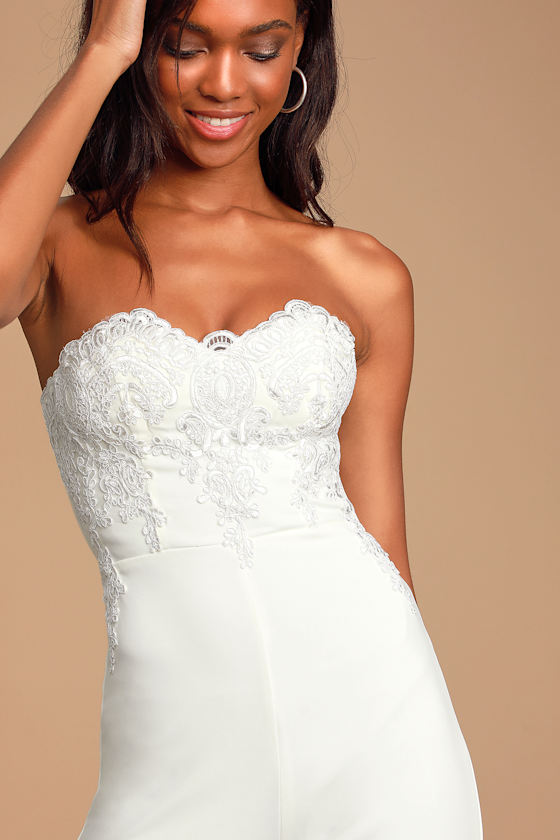All Your Heart White Lace Strapless Jumpsuit 2