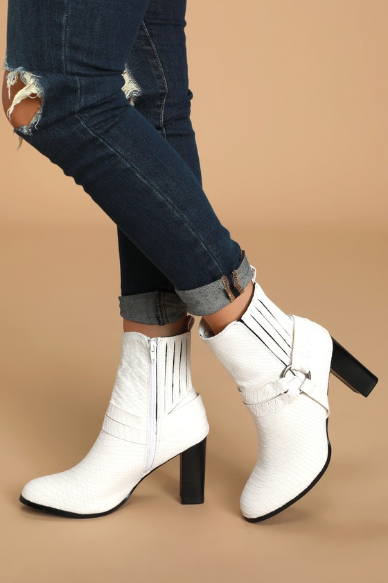 Coconuts by Matisse Breakaway White Snake Boots - Mid-Calf Boots - Lulus