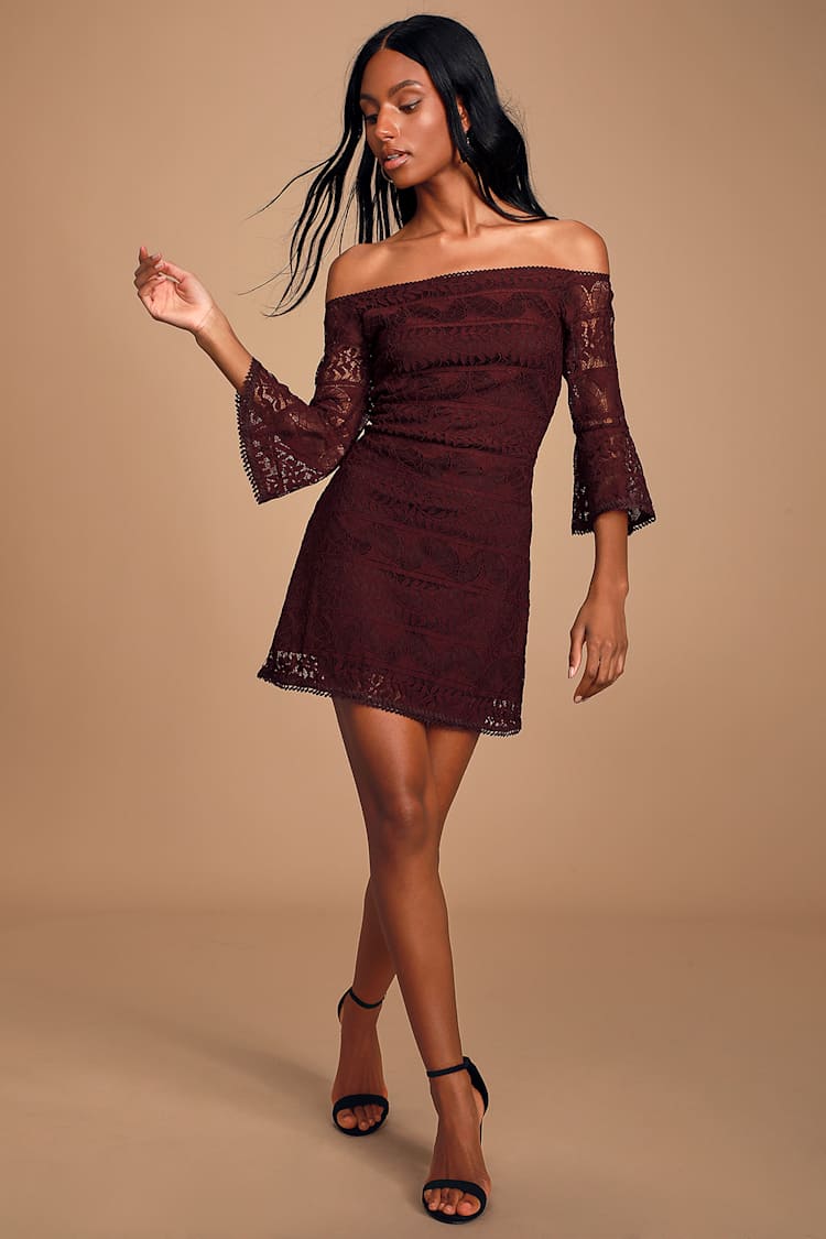 Glam Plum Purple Dress - Lace Dress - Off-the-Shoulder Dress - Lulus