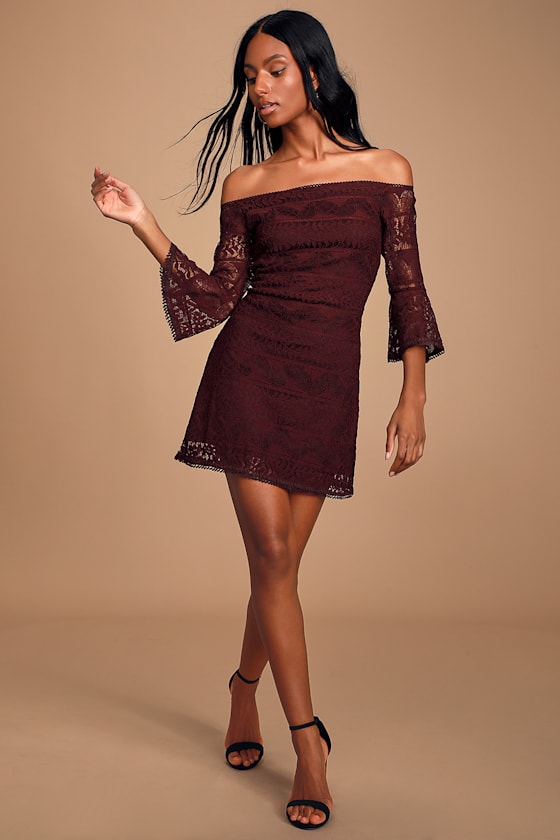 Emeline Plum Purple Lace Off-the-Shoulder Dress 2