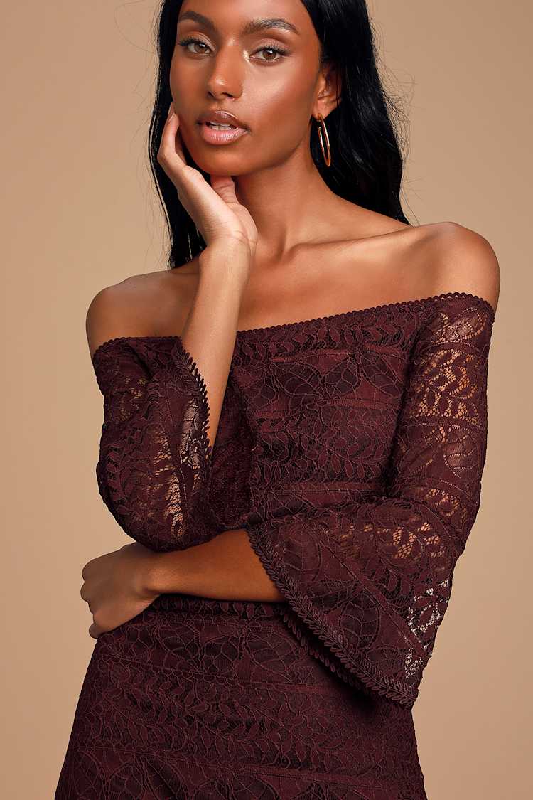 chinese dress ladies On Your Mind Off Shoulder Lace Midi Dress – VICI main image 1
