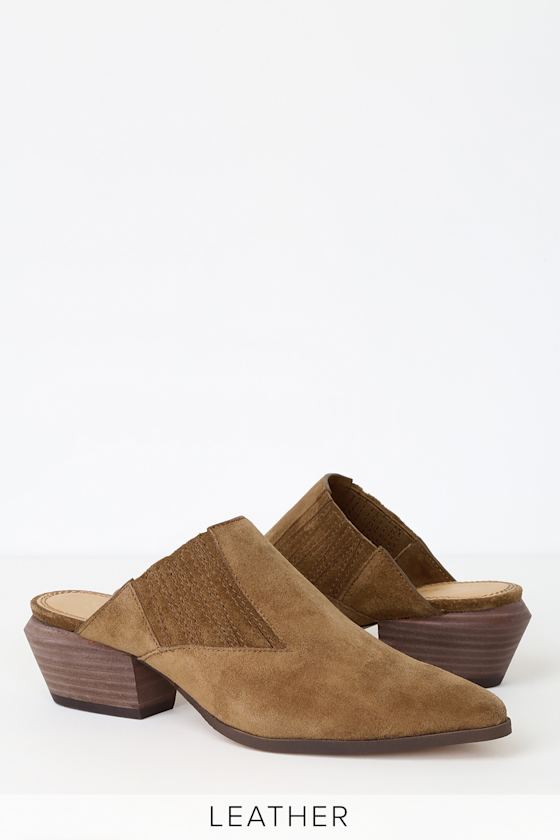Hailee Light Brown Suede Leather Pointed-Toe Mules 4