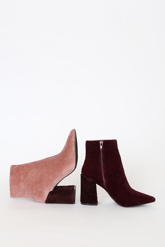 Addicott Wine and Blush Corduroy Two-Tone Ankle Booties 3