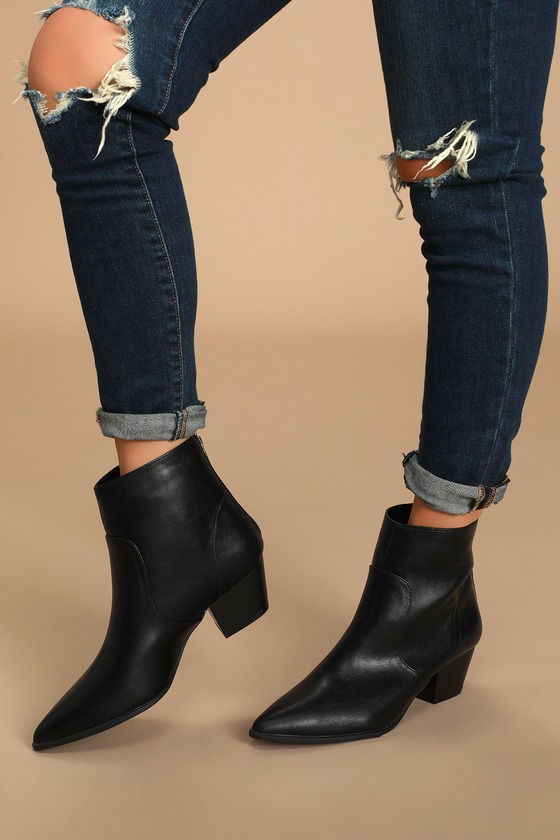 Cute Black Booties - Ankle Booties - Black Pointed-Toe Booties
