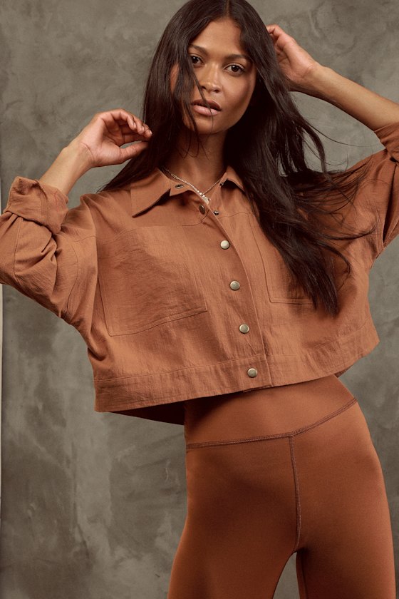 Cute Rust Brown Jacket Cropped Jacket Cropped Utility Jacket Lulus