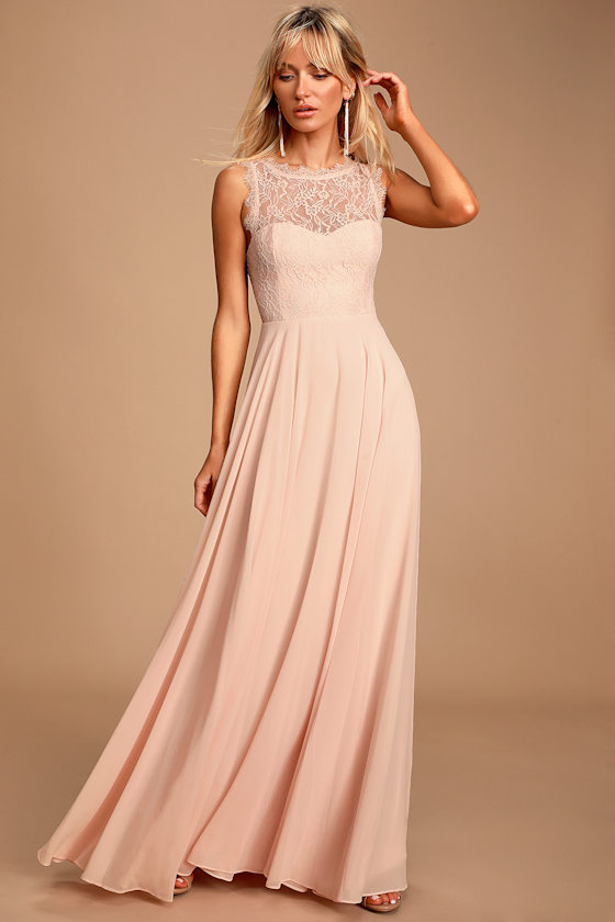 Lovely Lace Dress Blush Pink Maxi Dress Prom Dress Gown Lulus