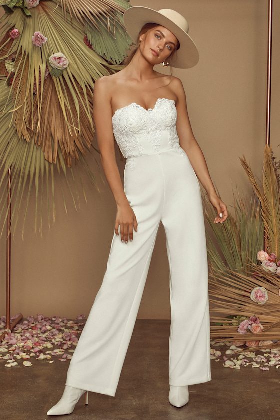 All Your Heart White Lace Strapless Jumpsuit 6