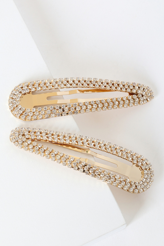 Chic Gold Hair Clips Hair Clip Set Gold Rhinestone Hair Clips Lulus