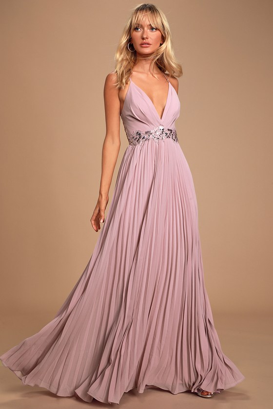Glam Lavender Dress - Pleated Maxi Dress - Embellished Maxi Dress - Lulus