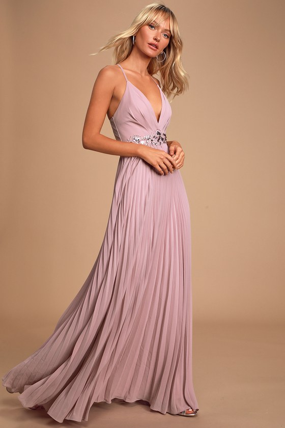 Glam Lavender Dress - Pleated Maxi Dress - Embellished Maxi Dress - Lulus