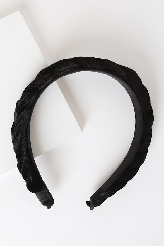 Clea Black Velvet Braided Headband 1