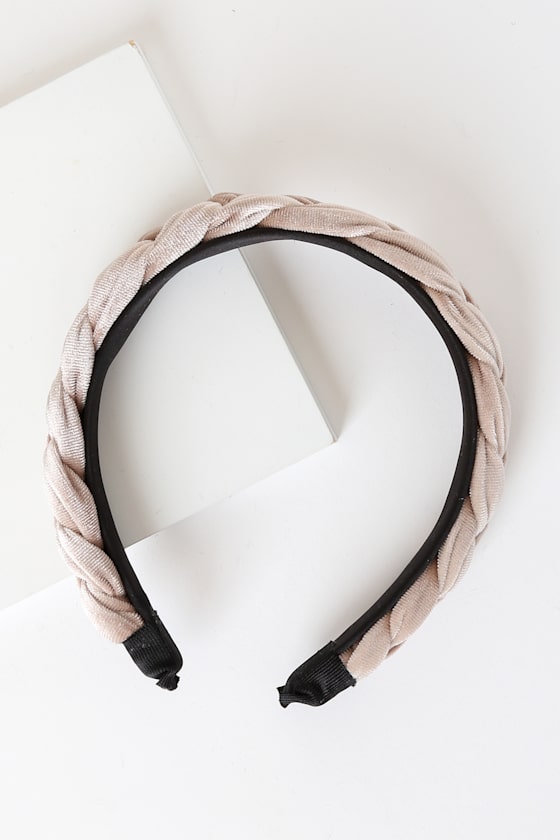 Clea Taupe Velvet Braided Headband 2