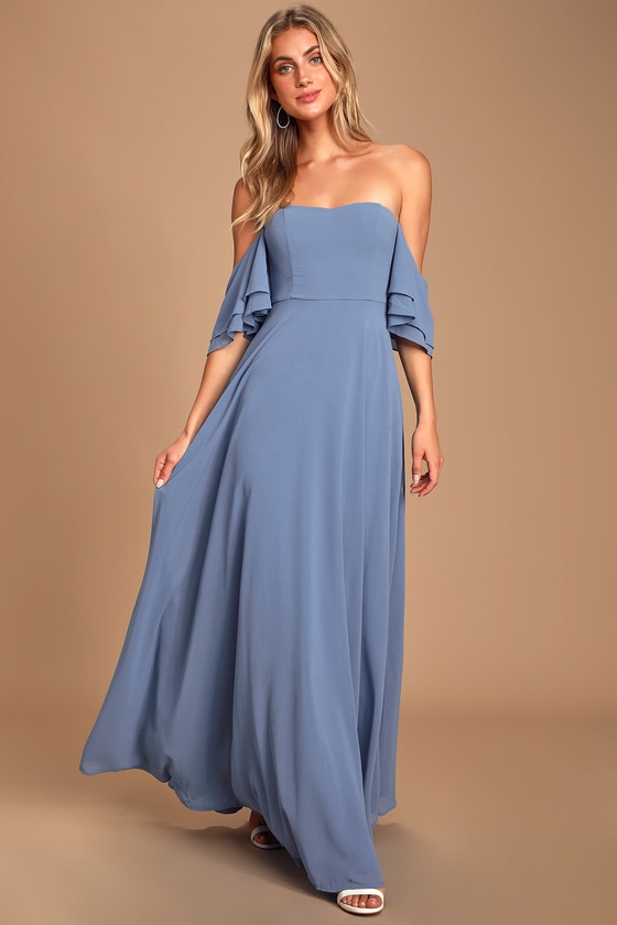 denim chiffon maxi dress