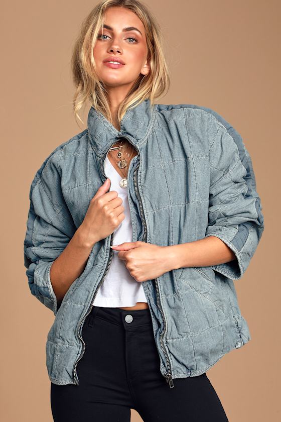 Free People Dolman Quilted Jacket Medium Wash Denim Jacket Lulus