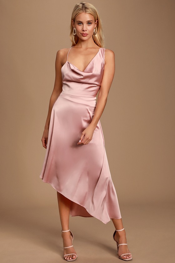 pink midi satin dress