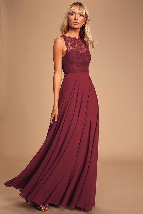 Lovely Lace Dress - Burgundy Maxi Dress - Prom Dress - Gown - Lulus