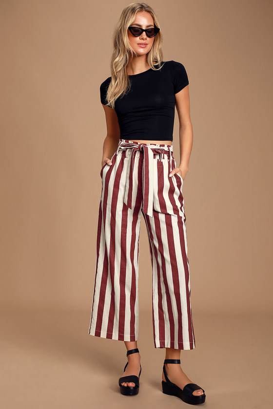 Chic Burgundy Striped Pants - Wide-Leg Pants - High-Waisted Pants - Lulus