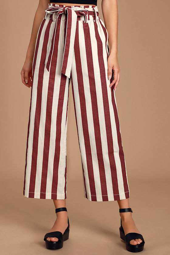 Myriam Cream and Burgundy Striped High-Waisted Culottes 3
