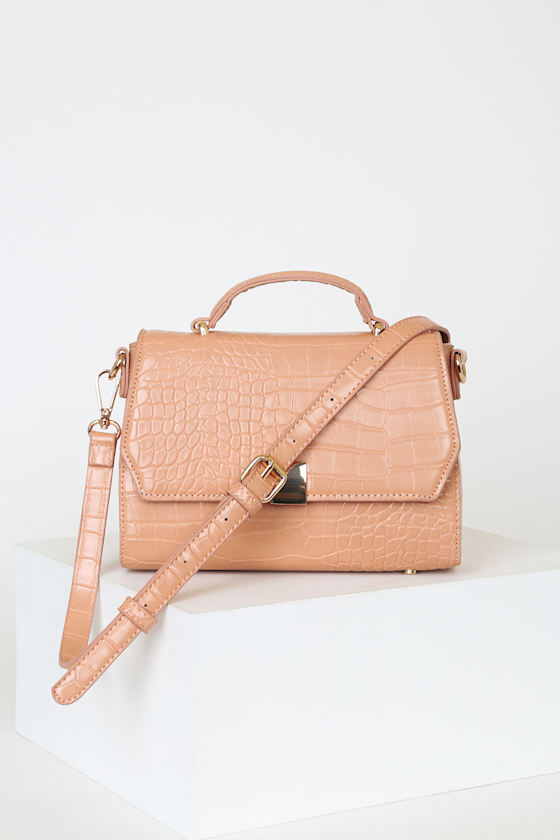 Carlotti Blush Pink Crocodile Embossed Handbag 2