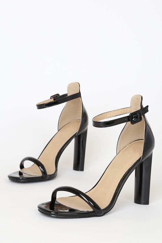 Sexy Black Patent Heels - Ankle Strap Heels - Vegan Leather Heels - Lulus