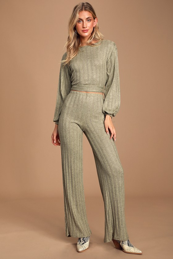 wide leg olive green pants