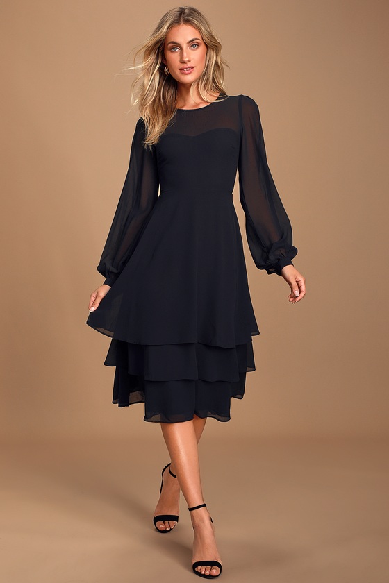 elegant long sleeve midi dress