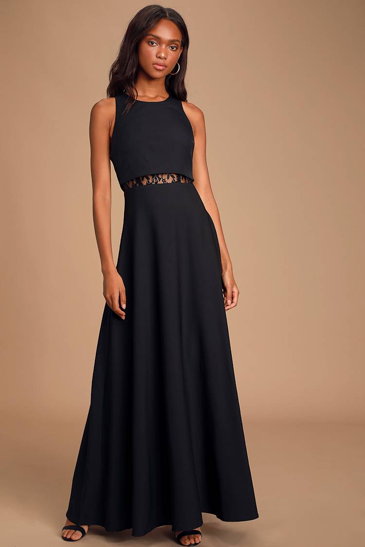 navy blue dress for baby girl Black Lace Backless Maxi Dress | Womens | Small (Available in Xs) | 100% Polyester | Lulus exclusive | Backless Dresses | Homecoming main image 1