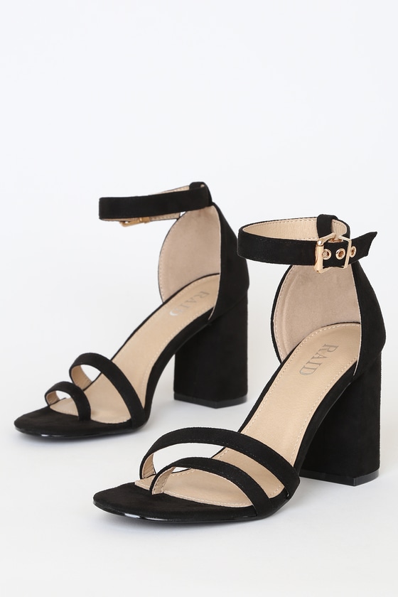 RAID Enida - Black Heels - Ankle Strap Heels - Vegan Suede Heels - Lulus