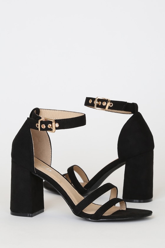 RAID Enida - Black Heels - Ankle Strap Heels - Vegan Suede Heels
